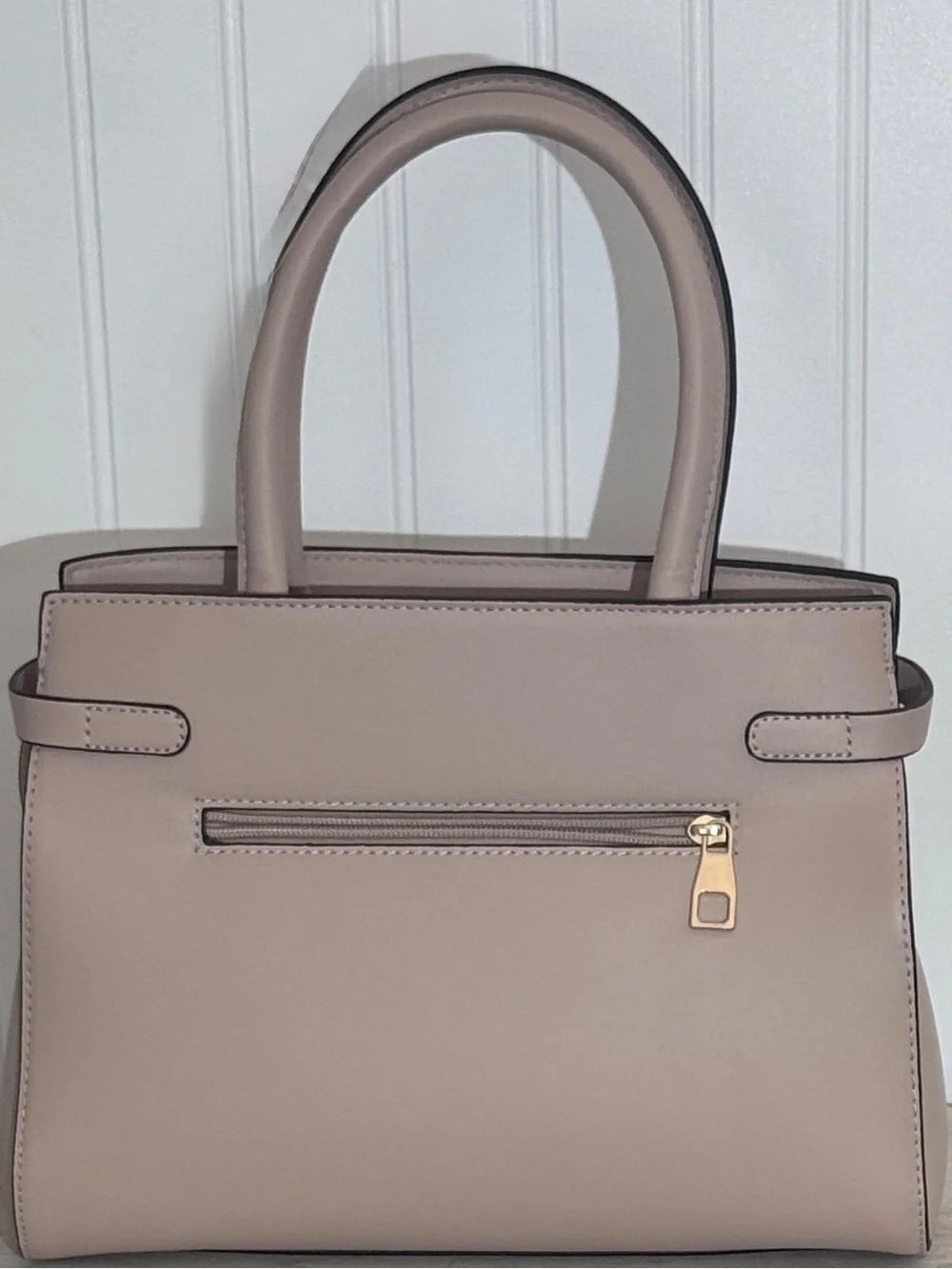 Cream Quilted Satchel with Gold-Tone Accent